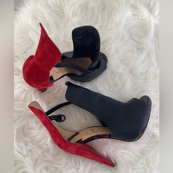 Louboutin high heels ankle sandals black&red open from the side - Picture 4 of 4